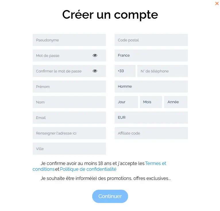 Registration process ALL SLOTS CASINO